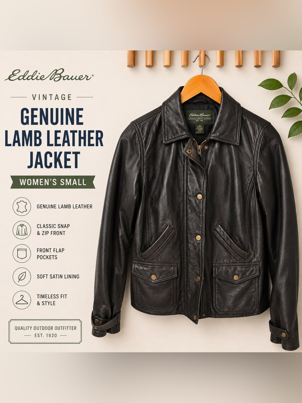 Eddie Bauer Black Genuine Lamb Leather Jacket